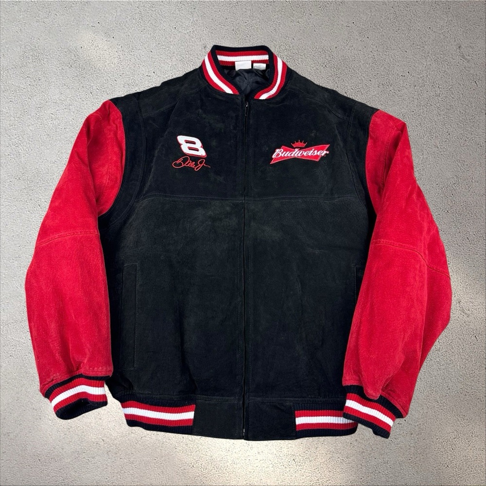 Vintage Dale Earnhardt Jr. Suede Bomber Jacket Adult Medium Budweiser Leather